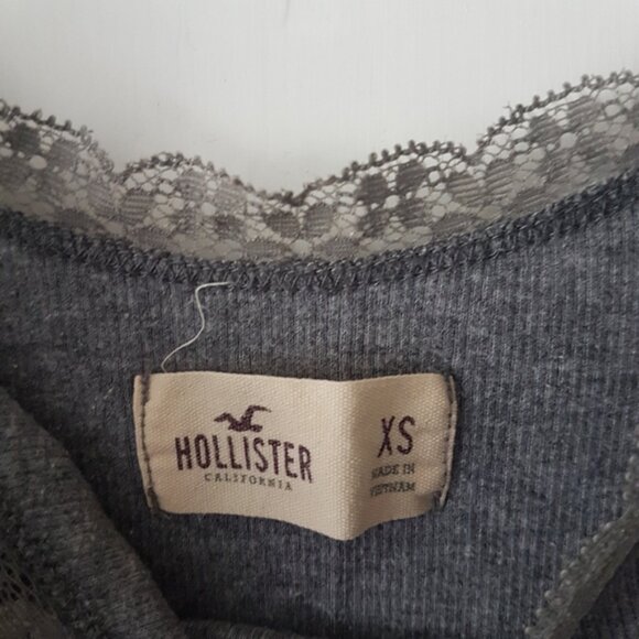 Hollister Similar Elena Gilbert Y2K Lace Detail Ribbed Tank Top Gray Sz XS - Picture 7 of 7